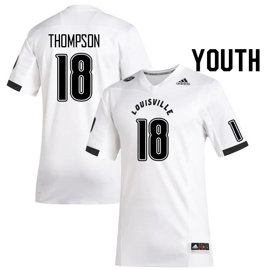 Youth #18 Jadon Thompson Louisville Cardinals College Football Jerseys Stitched Sale-White - Click Image to Close